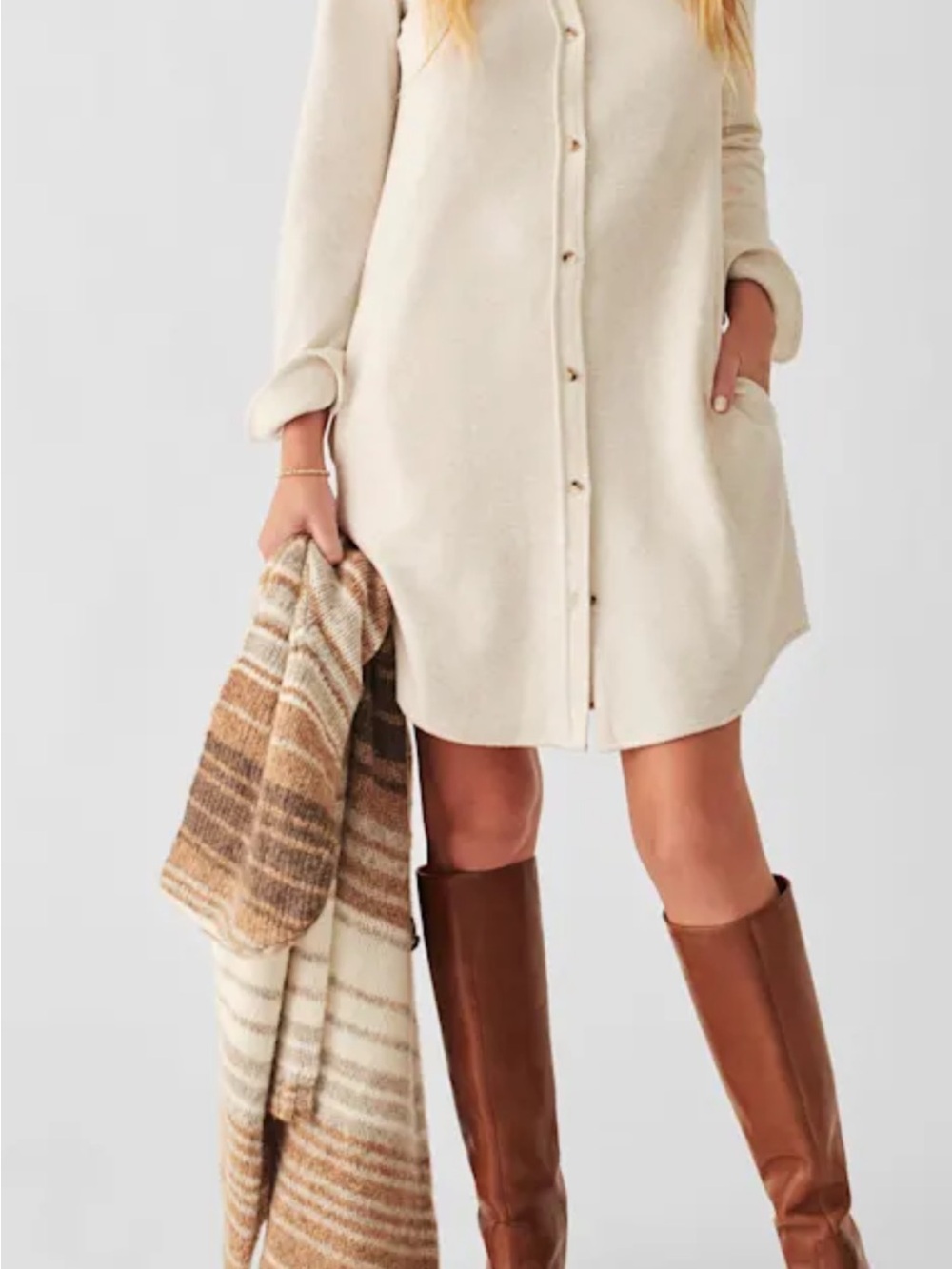 Faherty Women’s Off White Legend Sweater Dress Long-Sleeve Button-Up - Picture 6 of 8